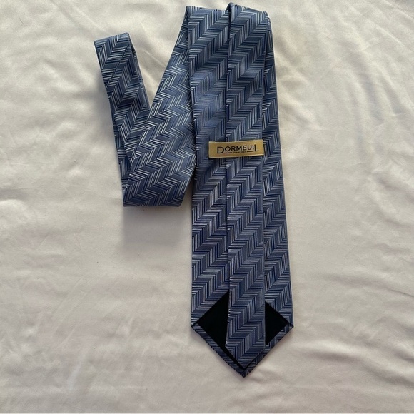 Dormeuil Geometric Repp Blue Tie 100% Silk Handmade in Italy Wide 58” x 4” - Picture 3 of 12